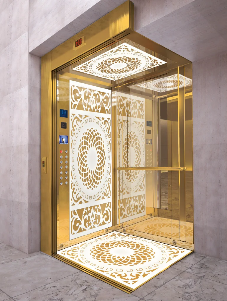 NZR-3000 - Luxury Elevator Cabin with Gold Mirror Decorative Stainless Steel